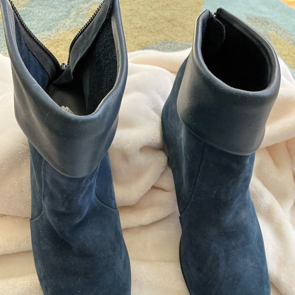 Navy Blue Leather Ankle Boots - Picture 1 of 5